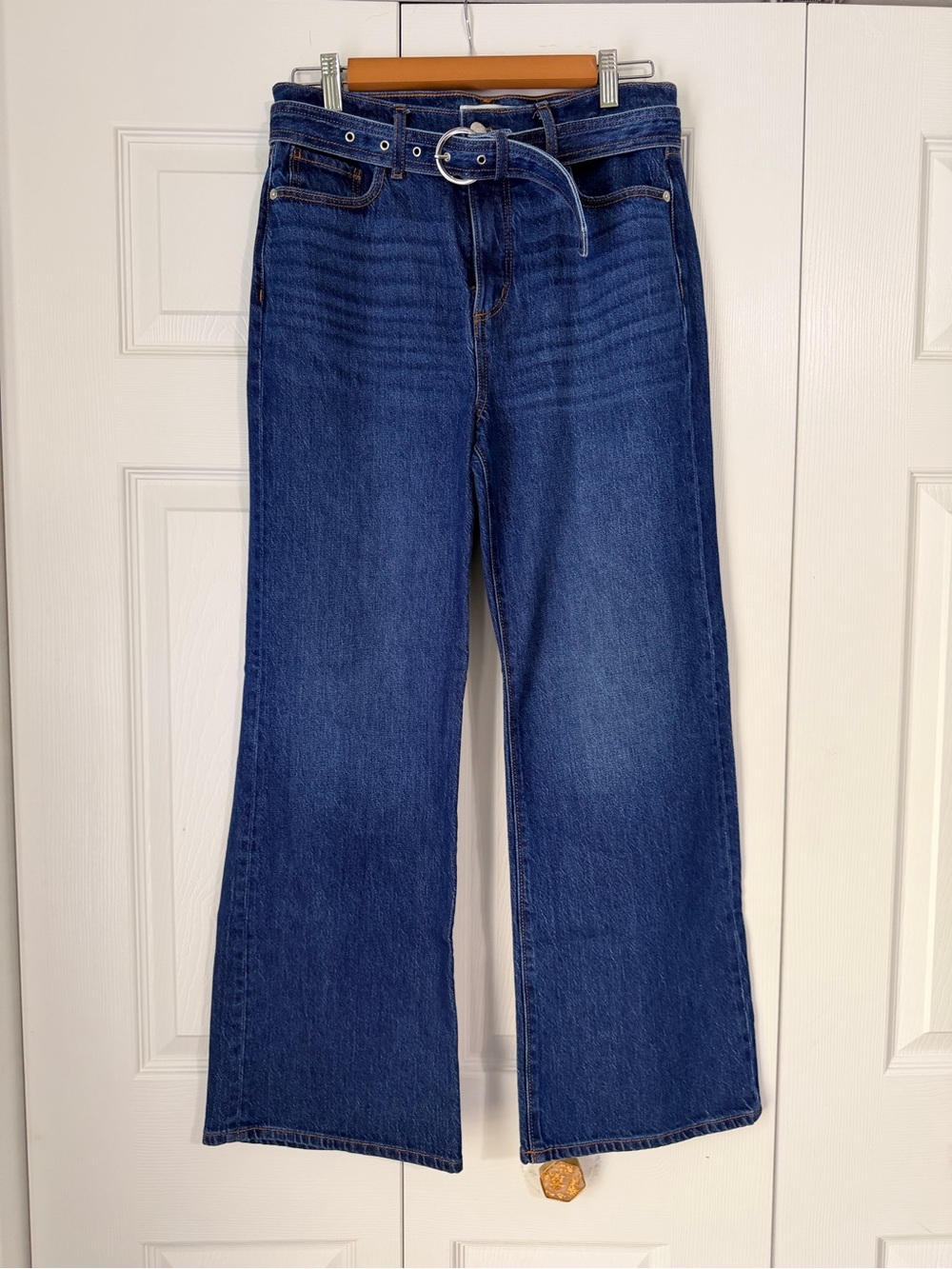 NWOT LOFT Wide Leg Jeans Size 4/27 Dark Wash Belted High Rise